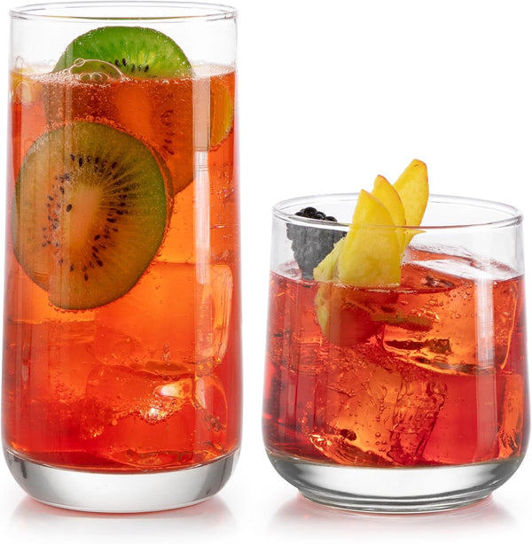 Libbey Ascent Set of 16 Drinking Glasses - Curvature Tumbler and Rocks Glasses, Versatile Glassware for Parties
