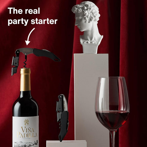 Vintorio Professional Waiters Corkscrew - Wine Key with Ergonomic Rubber Grip, Beer Bottle Opener, Foil Cutter (1 Pack)