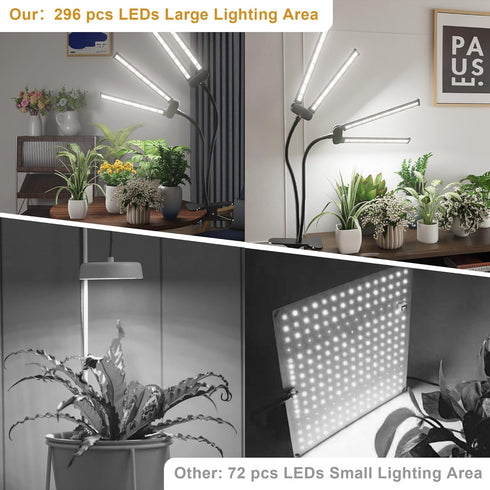 6000K Plants,Dimmable 4/8/12H,High Growth,2-Head Juhefa LED Grow Light,Super Bright White Full Spectrum Clip Plant