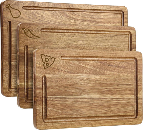Amitlimate Acacia Wood Cutting Board for Kitchen,Built-In Handles with Juice Groove Chopping,Large Medium
