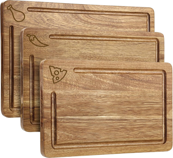 Amitlimate Acacia Wood Cutting Board for Kitchen,Built-In Handles with Juice Groove Chopping,Large Medium