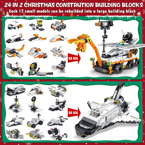 Asoulin 2025 24 Countdown 25-In-1 Set 6+ Advent Calendar Boys, Days STEM Space Explorer Rover & Space Shuttle Building