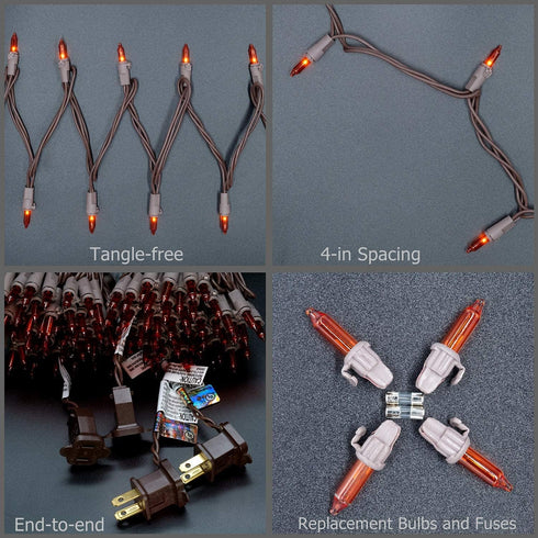 YULETIME Orange Christmas Lights with Brown Wire, 66 Feet 200 Count UL Certified String Lights, Pack of 2 Sets