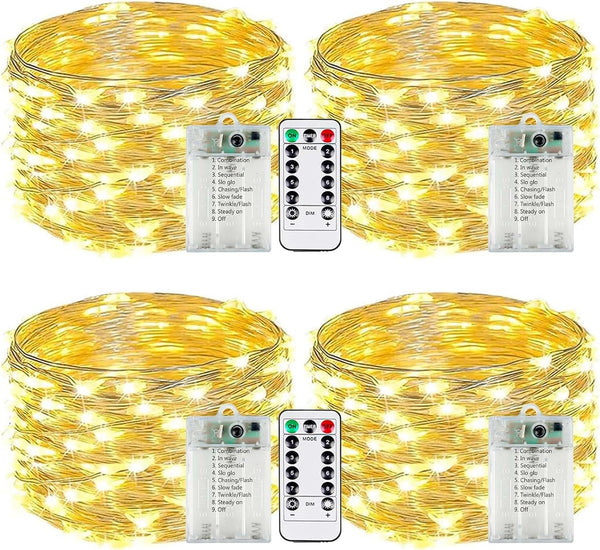4-Pack Fairy Lights Battery Operated with Remote & Timer & 8 Modes,