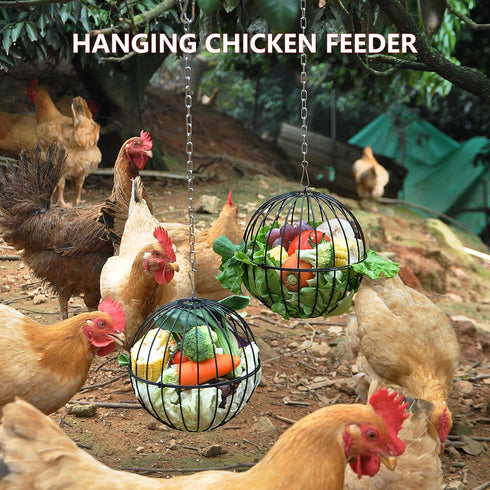 PAMGFCE 7.4 Inch Accessories.2pcs Hanging Chicken Feeder, Metal Large Chicken Ball Cage,Hen Food Rack, Chicken Feeding