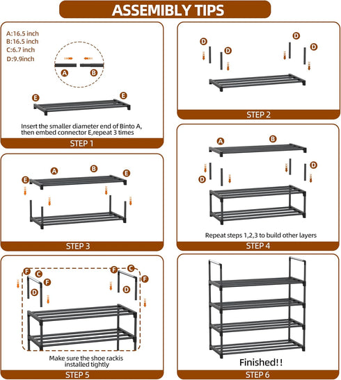 Saincustom 4-Tier Closet 4 Shoe Rack - Shoe Organizer with Adjustable Shelf Height, Sturdy Shoe Storage Shelf, Perfect
