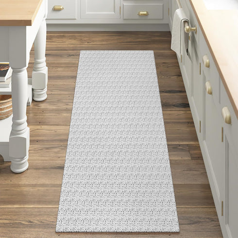 Collive Boho Kitchen Runner Rugs 2x4.3, Washable Bathroom Rug Runner, Non Slip Indoor Doormat Gray Cotton Woven Carpet