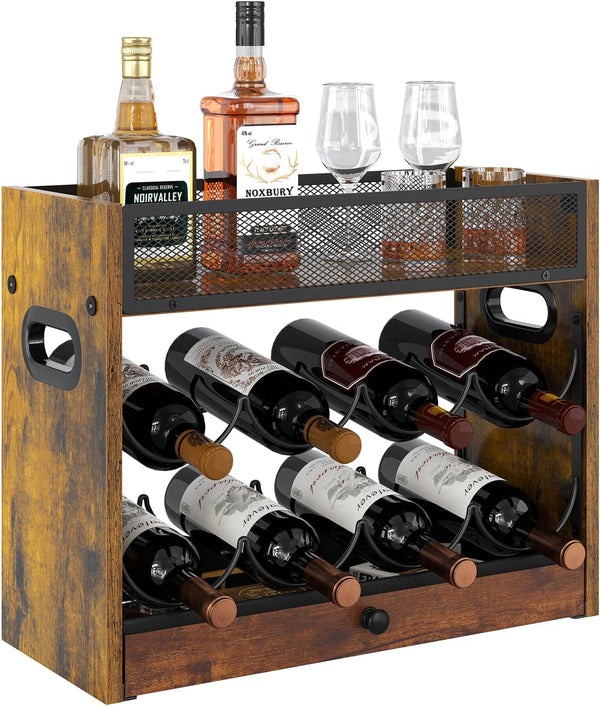 MYFEST 3-Tier Countertop Wine Rack, Coffee Syrup Rack Organizer With Drawer for Coffee