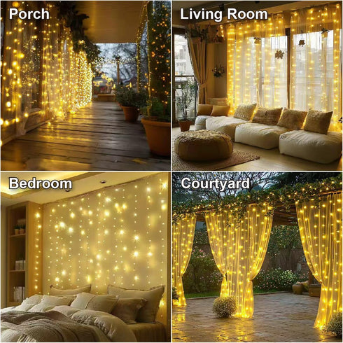300LED 9.8x9.8Ft 8 1 Pack HXWEIYE Fairy Curtain Lights, USB Plug-in Modes Christmas String Hanging Lights with Remote