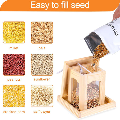 Wooden Bird Feeder, Large Capacity Easy Fill & Clean, Weather-Resistant for Garden Decor and Bird Watching