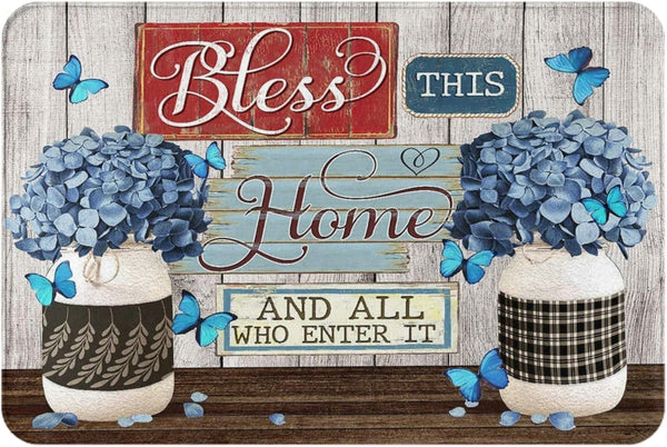 Welcome Mats for Front Door Outdoor Entry Flower Butterfly Doormat, Non-Slip Mat for Home Indoor, 17x30 Inch