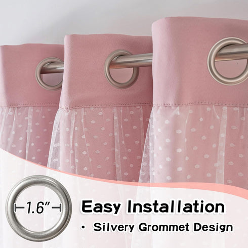 Grommet 52x84 Inch, 2 MYSKY HOME Pink Blackout Curtains for Girls Bedroom & Nursery Kids Blush Princess Double Layer