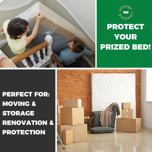 Queen Mattress Bags for Moving & Storage, Heavy Duty 4mil Reusable Waterproof Plastic Cover for Queen Size Bed