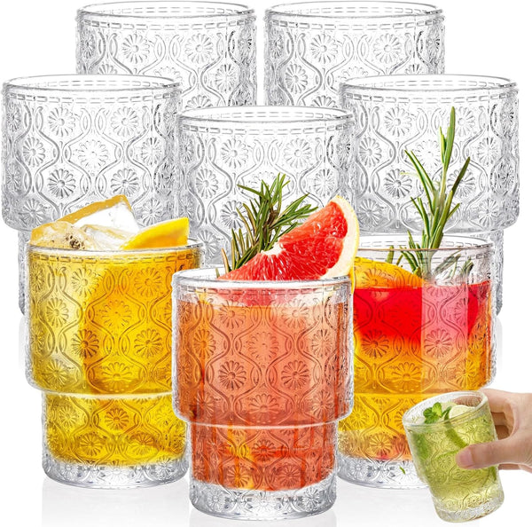AVLA 8 Pack Vintage Drinking Glassware, 7 oz Romantic Water Juice Glass
