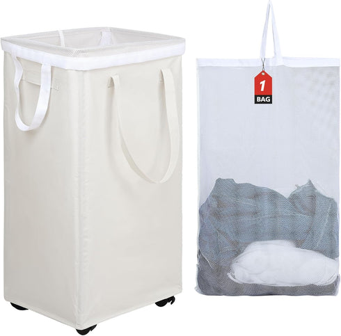 DOKEHOM 90L X-Large Laundry Basket with Removable Wash Bag on Wheels, Collapsible