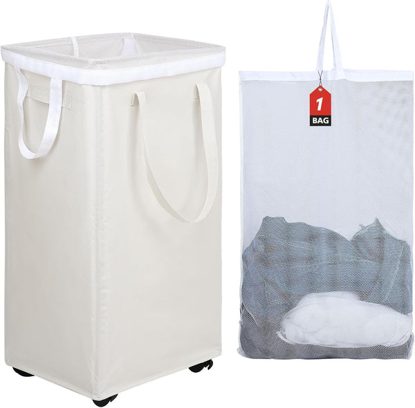 DOKEHOM 90L X-Large Laundry Basket with Removable Wash Bag on Wheels, Collapsible