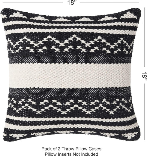 Set 2 (18"x18", REDEARTH Handmade Boho Throw Pillow Covers - Bohemian Chic Farmhouse Style Accent Woven Indoor