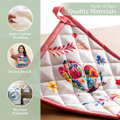 Maison d' Hermine 100% Cotton Pot Holders Set, Heat Resistant 8" x 8" Hot Pads for Cooking, Pack of 2
