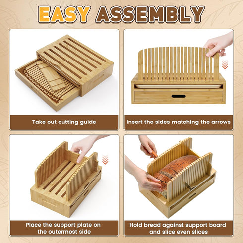 Joothlin Bamboo Bread Slicer for Homemade Bread Adjustable Width Slicing Guides, Compact Loaf Cutter for Perfect Slices