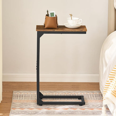 DALEMHOME Set 2 HKET1003-2BR C Shaped End Table, Couch Table That Slide Under, Small Side Table for Couch, Sofa