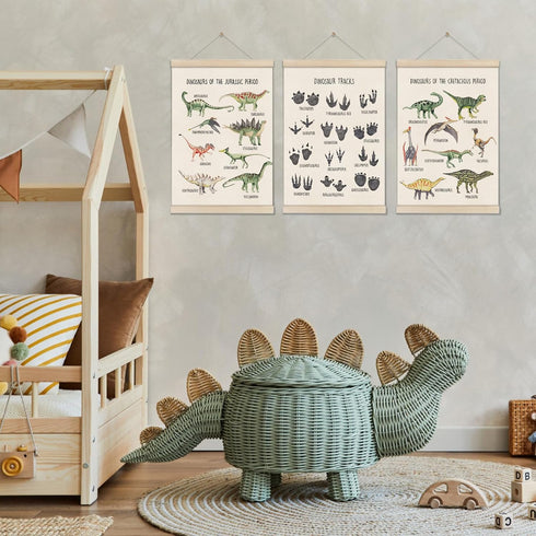 Set 3 16x12 Inch, of Dinosaur Posters Hanger Frame, Educational Artwork for Toddlers, Dinosaur Canvas Wall Art Kids