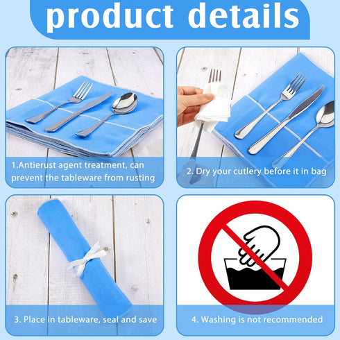 Silver Storage Bags, Anti Tarnish Silver Protector Cloth for Flatware Storage Organizer with White Ribbon (4 Pieces)