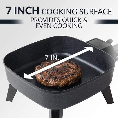HomeCraft 7-Inch Electric Non-Stick Skillet, Adjustable Temperature Control, Cool-Touch Handle & Tempered Glass Lid for