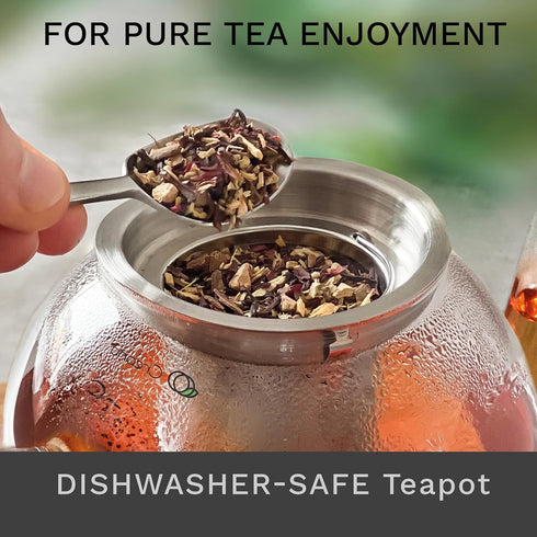 Creano Glass Teapot 34oz (1000ml) with Stainless Steel Strainer and Glass Lid
