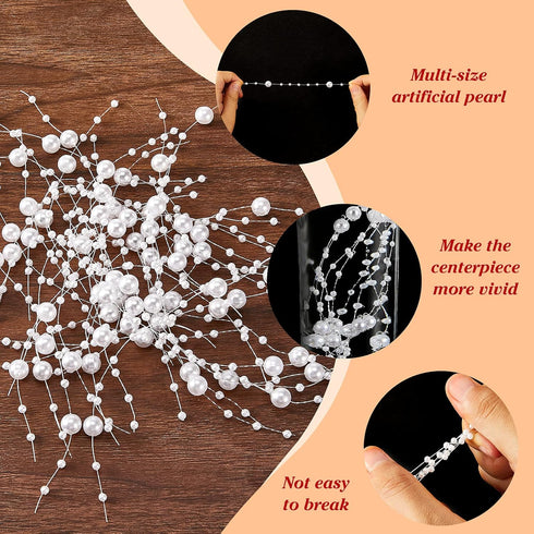 Geosar 48 Pcs Artificial Pearls Strings - Faux Vase Fillers Decorative Bead Garlands for Wedding Table Centerpieces