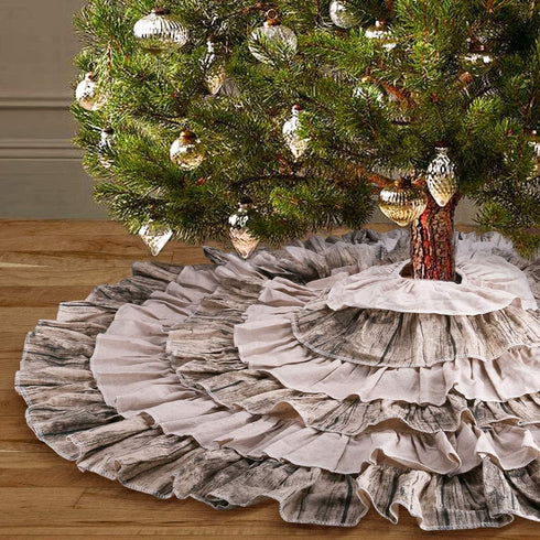yuboo Spring Farmhouse Flowers Christmas Tree Skirt - 48 inches Burlap Easter 6-Layer Ruffle Farmhouse Decor
