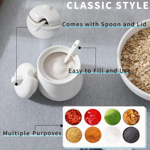 HAOTOP Porcelain Sugar Bowl, Ceramic Salt Bowl with Spoon and Lid, 12 Ounces White
