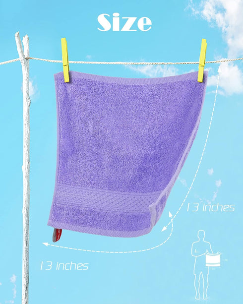 Cleanbear Wash Cloths - Large Cotton Facecloths, 6 Ultra-Soft Washcloths for Bathroom and Guestroom (Lavender)