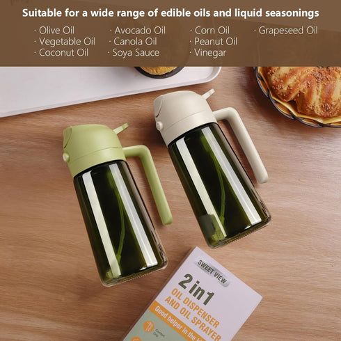 16oz/470ml SWEET VIEW Olive Oil Dispenser and Oil Sprayer Glass Light-Proof Oil Pourer for Kitchen, Air Fryer, Cooking