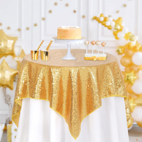 B-COOL Gold Sequin Table Cloth - Rectangle Glitter Tablecloth for Wedding Decoration, Christmas, 50x50 inch