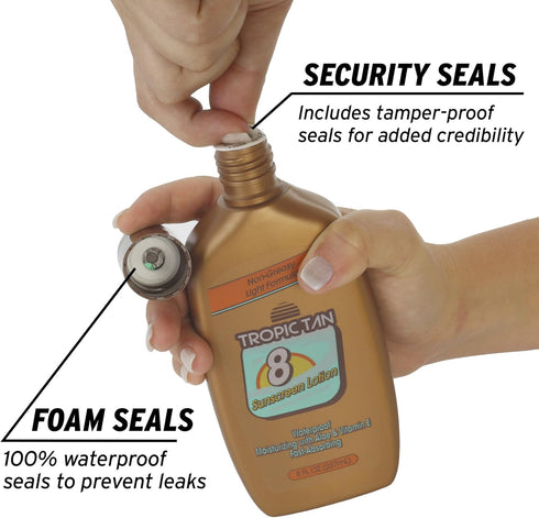 2 Pack (16 oz GoPong Tropic Tan Sunscreen Bottle Flask Total) - Hidden Alcohol Travel Flasks - Secret Liquor Containers
