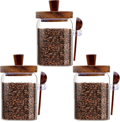 Taefaba 3PCS Spice Jars Overnight Oats Containers with Airtight Lid and Wooden Spoon,17