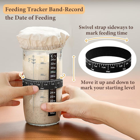 2 Pack, 24 oz Glass Sourdough Starter Jar Wide Mouth Organic Sourdough Starter Kit with Date Marked Band, Thermometer