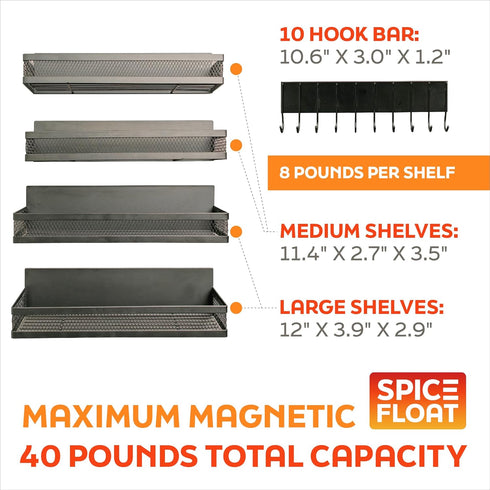 4 1 (3.94" 12.2" 3.15") Houseify SPICE FLOAT Magnetic Spice Organizer Racks - Premium Metal Racks + Hanging Hook Bar