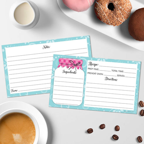 321Done Small 3x5 Recipe Cards (Set of 50) - Mason Jar Design, Thick Double-Sided Premium Card Stock, Made in USA