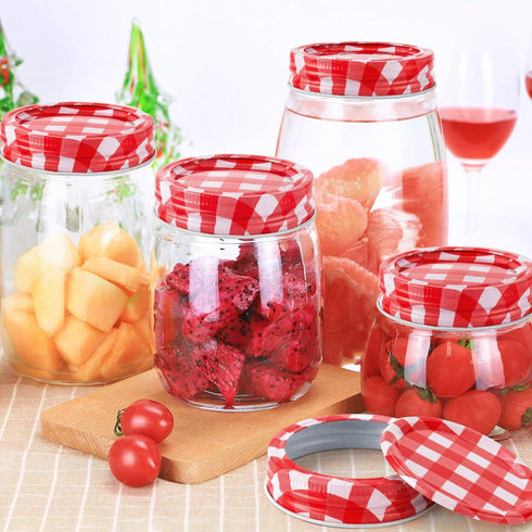 48pcs/24Set Split-Type Regular Mouth Canning Lids Bands for Mason Jar Canning Lids (Red and White)