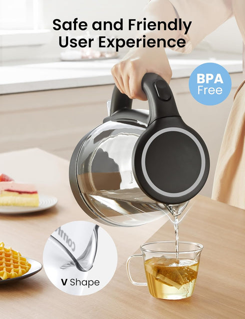 COMFEE' Electric Kettle, 1.7L Hot Water Boiler, 1500W Glass Electric Tea Kettle with Auto Shut-Off