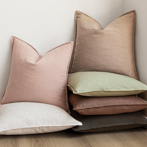 Pack 2, 16 16 Inch Foindtower of Decorative Linen Solid Throw Pillow Covers Soft Accent Cushion Case Boho Farmhouse