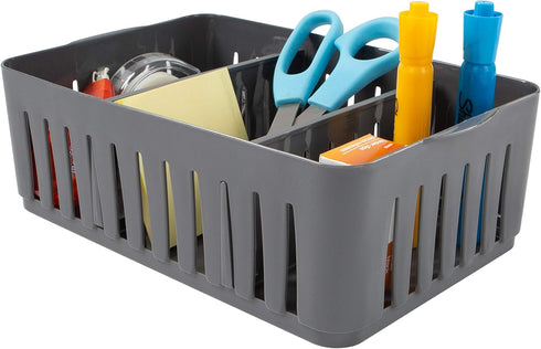 Simplify 3 Compartment Stackable Bin with Adjustable Dividers, Drawer Organizer, Storage Basket for Office, Desk