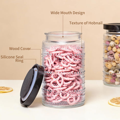 32oz 3 Pack, WACOI Glass Jars with Wood Lids Glass Canisters Glass Jars Food Storage Containers for Candy, Oats