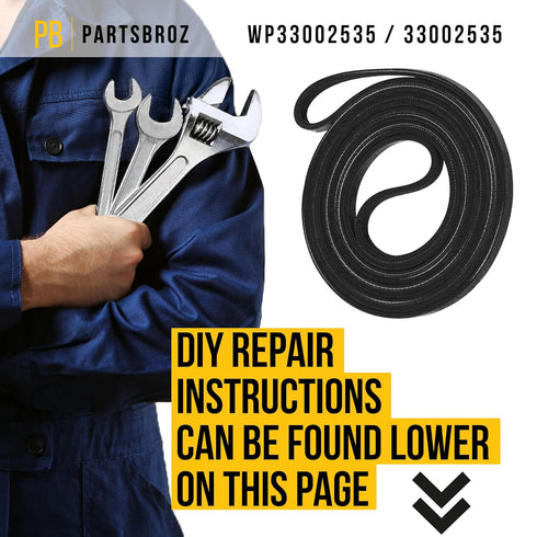 PartsBroz 33002535 WP33002535 Dryer Belt - Compatible with Whirlpool Maytag International Crosley Dryers, Replaces