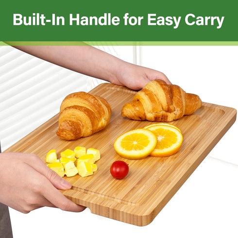 Set 3 Bamboo Cutting Board For Kitchen, Bamboo Cutting Board of with Juice Groove, Double-Sided Chopping Board Serving