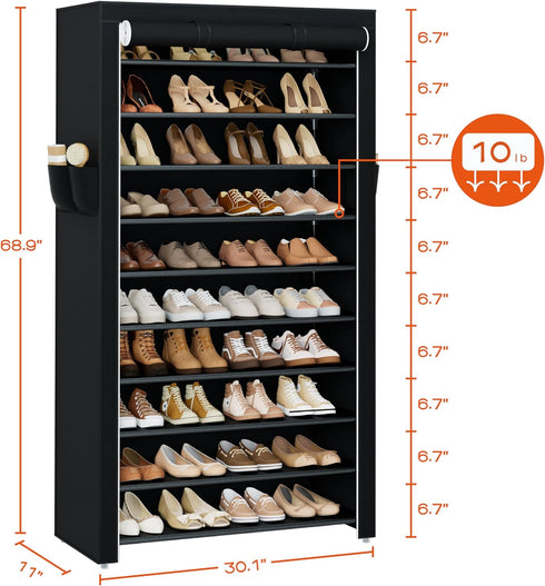 CASAMAYA 10 30 Closet, SRT103B01 Shoe Rack with Covers, Tiers Tall Shoe Rack Organizer, Large Capacity Shoe Shelf