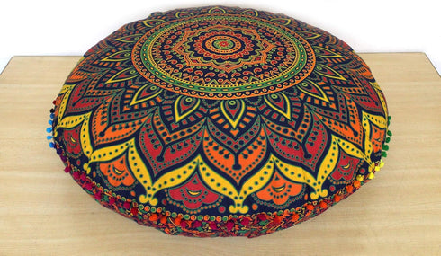 CRAFT KALA 32 Inch Meditation Floor Pillow Cover Round Pillow Seating Hippie
