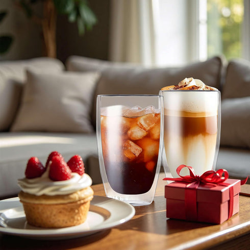 MESNEY 17oz Double Walled Glass Coffee Mugs, Insulated Clear Cappuccino Latte Glass Coffee Mugs for Home, Cafe