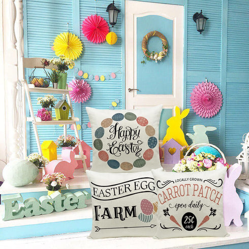 Ueerdand Easter Pillow Covers Set of 4, 20x20 Inch Farmhouse Bunny Decoration for Sofa Couch